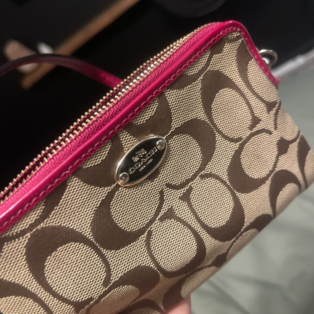 Coach Signature Canvas Wristlet - Pink and Brown